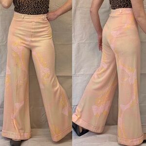 Vintage 60s Psychedelic Pack Hot Pink Wide Leg Bell Bottom Pants size M/L
